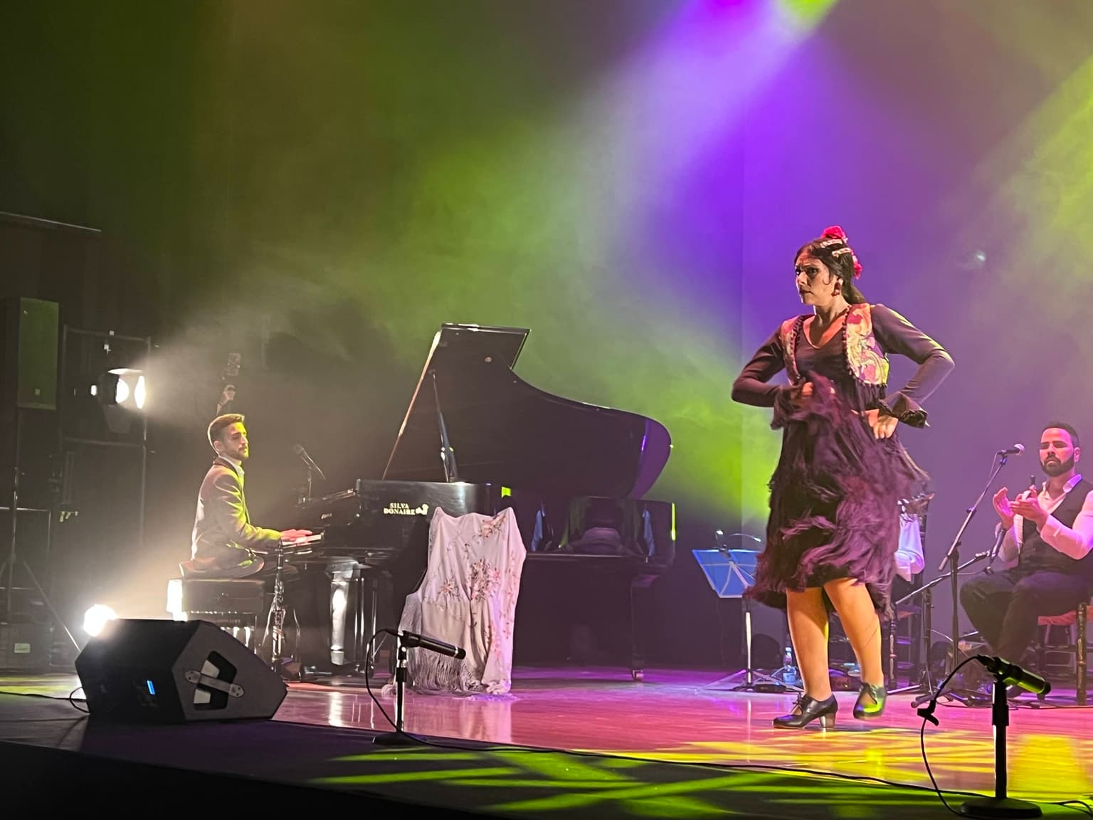 Bailaora en escenario con iluminación verde